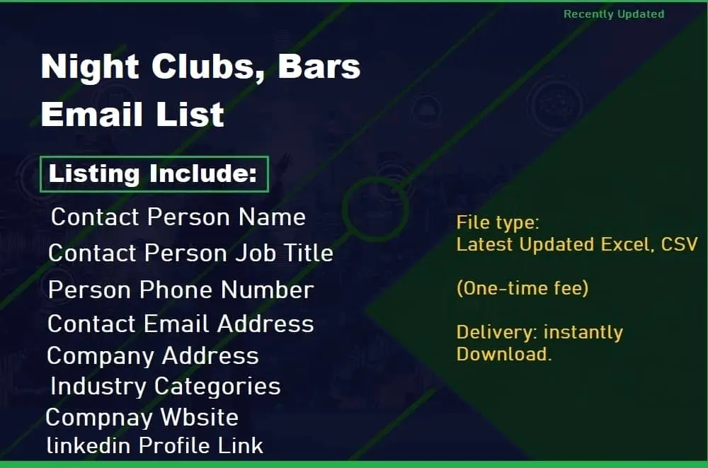 Night Clubs and Bars Email List